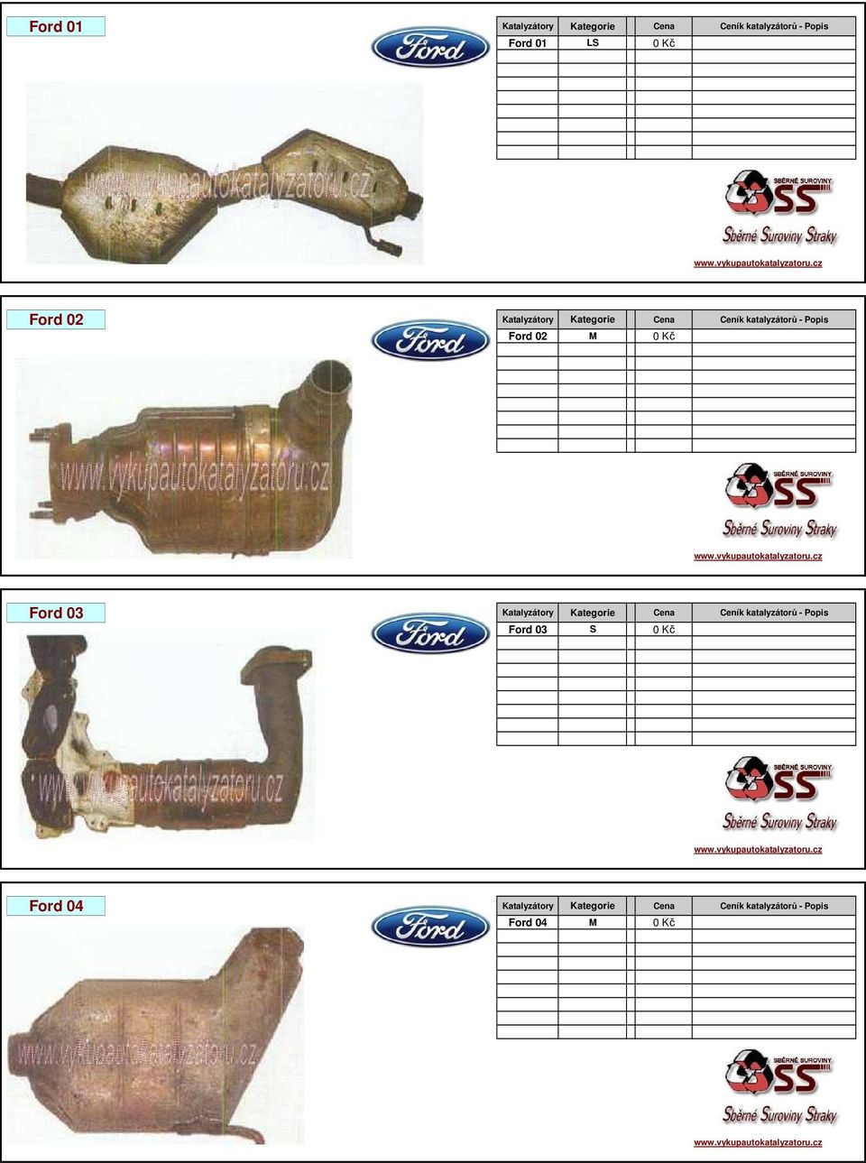 Kč Ford 03 Katalyzátory Kategorie Cena Ceník katalyzátorů - Popis Ford 03 S 0