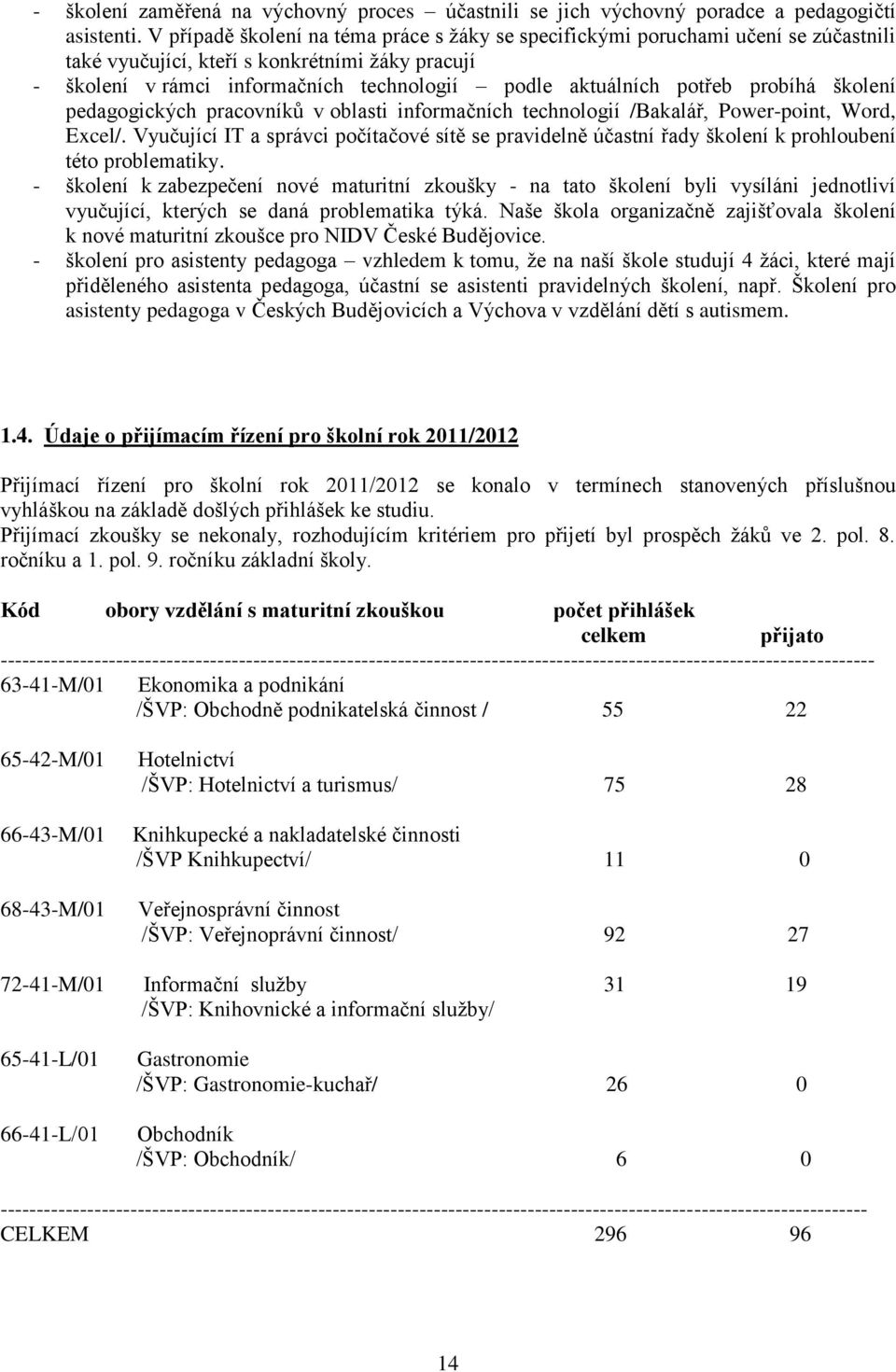 potřeb probíhá školení pedagogických pracovníků v oblasti informačních technologií /Bakalář, Power-point, Word, Excel/.