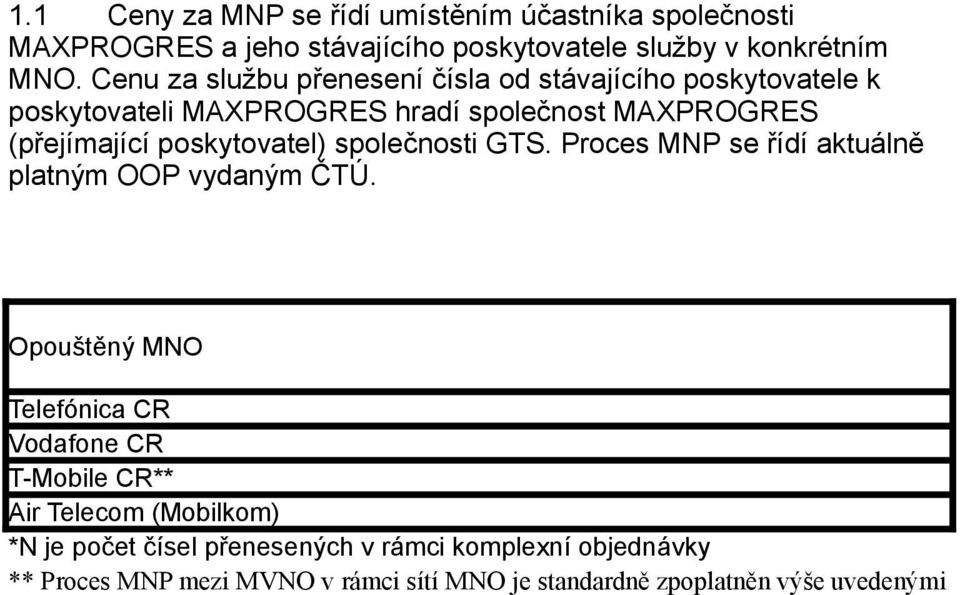 poskytovatel) společnosti GTS. Proces MNP se řídí aktuálně platným OOP vydaným ČTÚ.