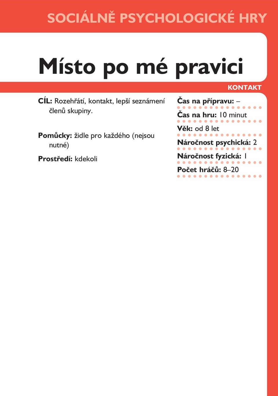 Pomůcky: židle pro každého (nejsou nutné) Prostředí: kdekoli Čas na