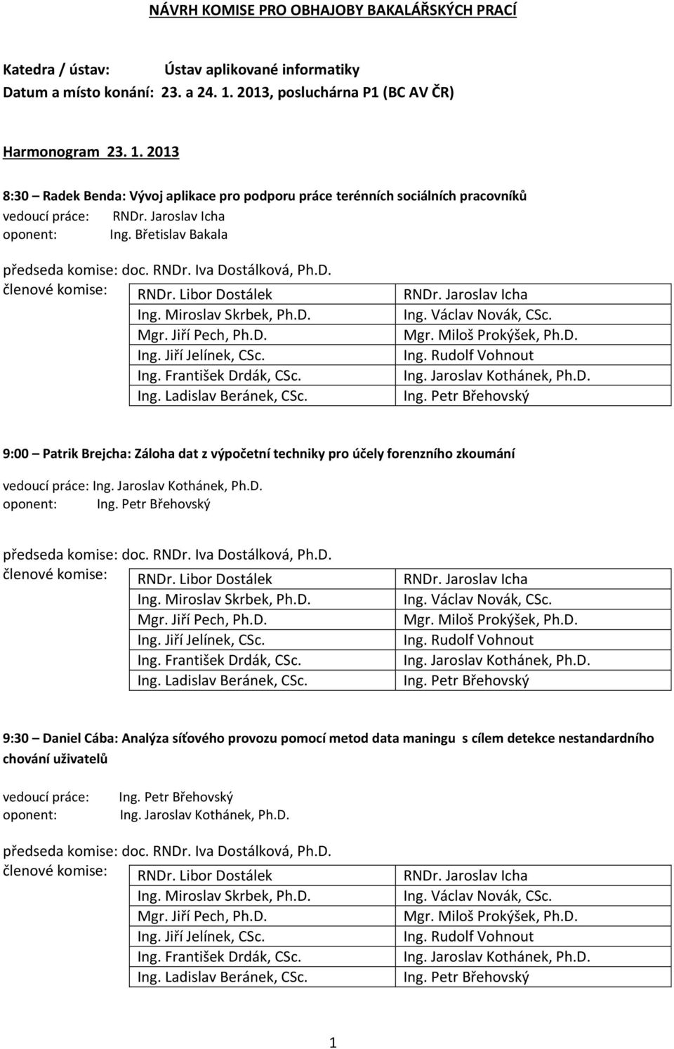 2013, posluchárna P1 (BC AV ČR) Harmonogram 23. 1.