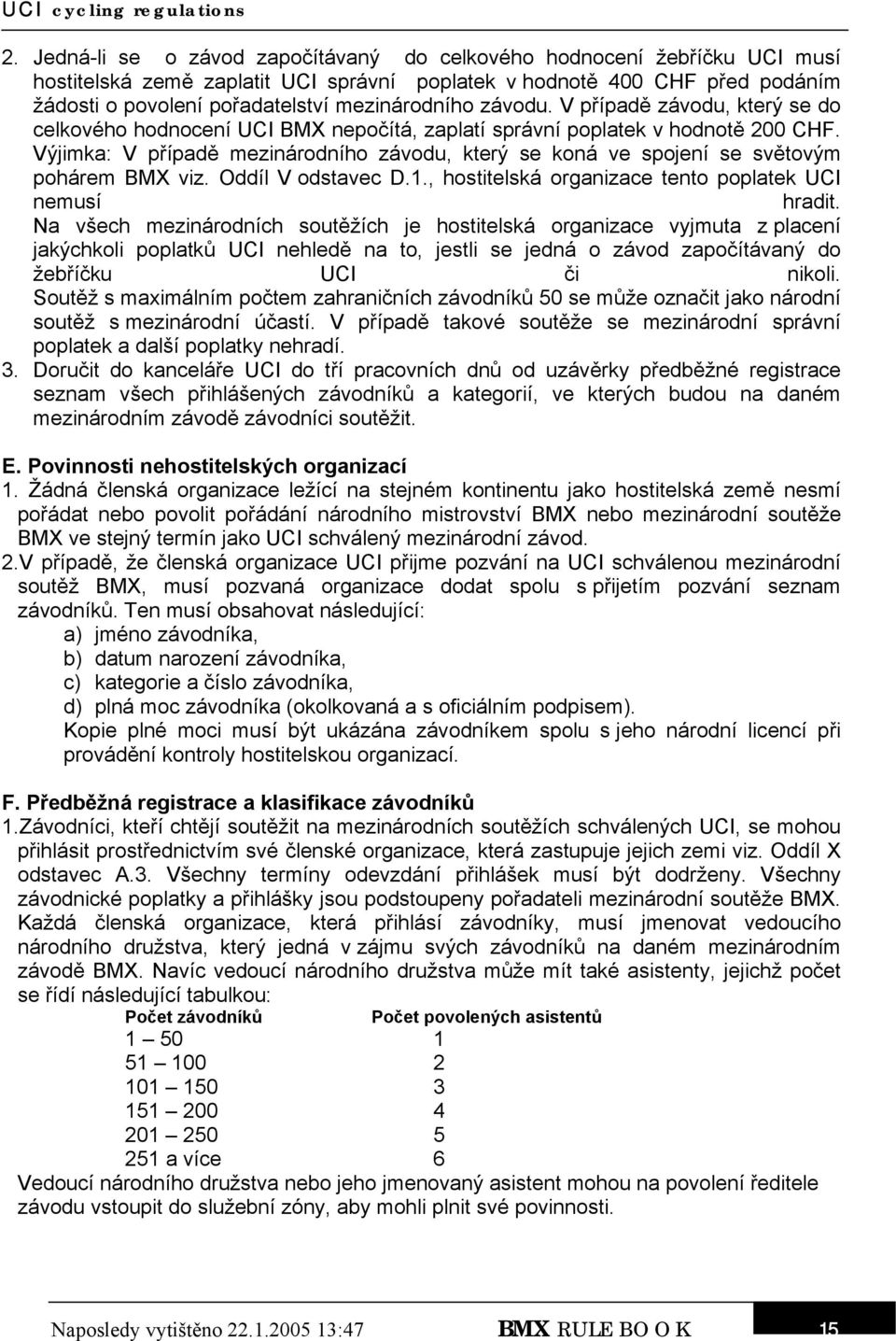 Výjimka: V případě mezinárodního závodu, který se koná ve spojení se světovým pohárem BMX viz. Oddíl V odstavec D.1., hostitelská organizace tento poplatek UCI nemusí hradit.