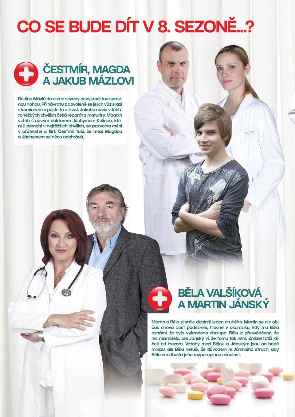 Čestmír tuší, že mezi Magdou a Jáchymem se něco odehrává. BĚLA VALŠÍKOVÁ A MARTIN JÁNSKÝ Martin a Běla si stále dobírají jeden druhého.
