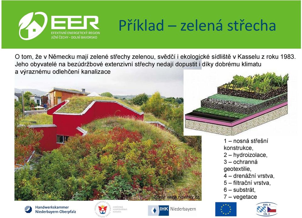 Jeho obyvatelé na bezúdržbové extenzivní střechy nedají dopustit i díky dobrému klimatu a výraznému