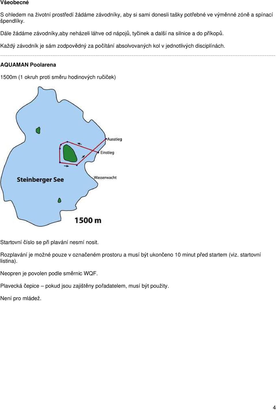 Každý závodník je sám zodpovědný za počítání absolvovaných kol v jednotlivých disciplínách.