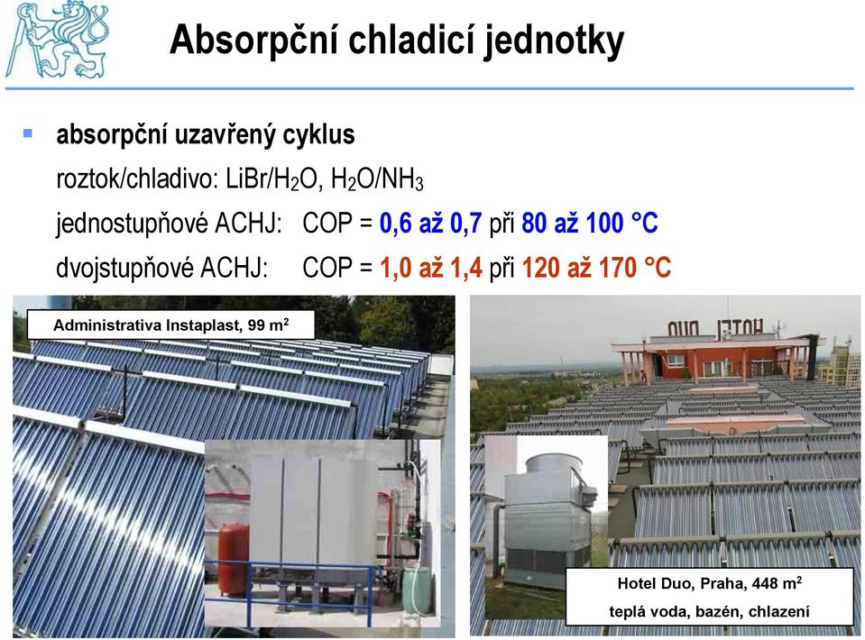 100 C dvojstupňové ACHJ: COP = 1,0 až 1,4 při 120 až 170 C