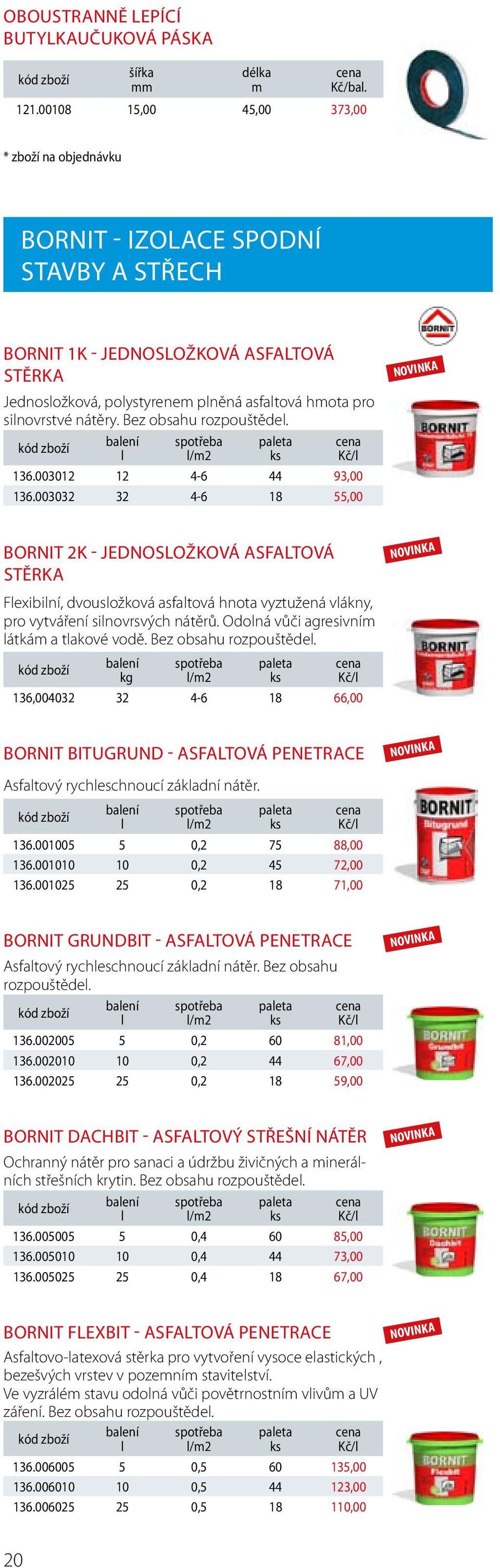 nátěry. Bez obsahu rozpouštědel. l spotřeba l/2 Kč/l 136.003012 12 4-6 44 93,00 136.