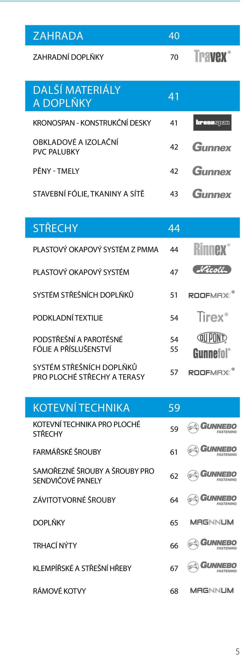 A PAROTĚSNÉ FÓLIE A PŘÍSLUŠENSTVÍ SYSTÉM STŘEŠNÍCH DOPLŇKŮ PRO PLOCHÉ STŘECHY A TERASY 54 55 57 KOTEVNÍ TECHNIKA 59 KOTEVNÍ TECHNIKA PRO PLOCHÉ STŘECHY 59