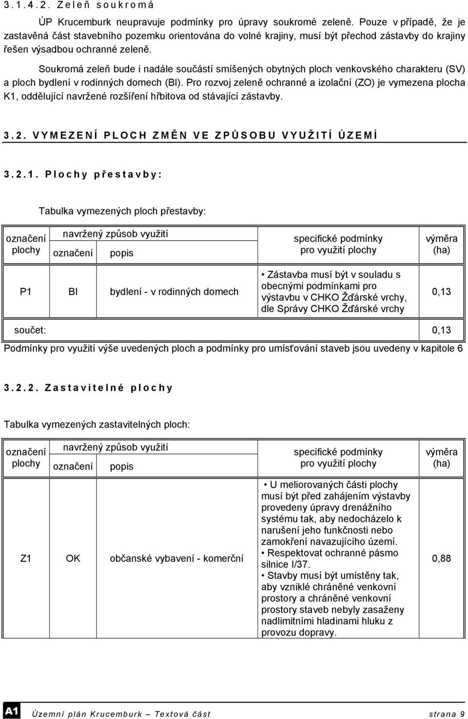 Soukromá zeleň bude i nadále součástí smíšených obytných ploch venkovského charakteru (SV) a ploch bydlení v rodinných domech (BI).