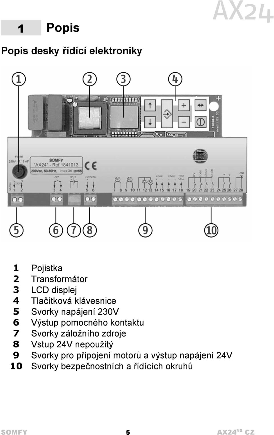 kontaktu 7 Svorky záložního zdroje 8 Vstup 24V nepoužitý 9 Svorky pro