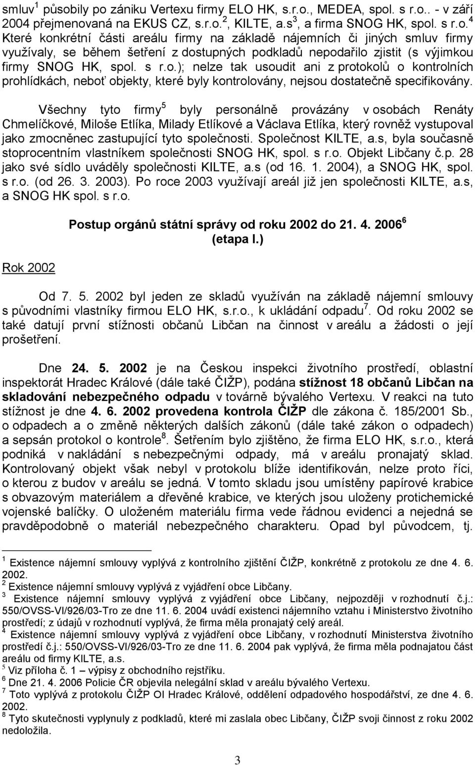 Všechny tyto firmy 5 byly personálně provázány v osobách Renáty Chmelíčkové, Miloše Etlíka, Milady Etlíkové a Václava Etlíka, který rovněţ vystupoval jako zmocněnec zastupující tyto společnosti.