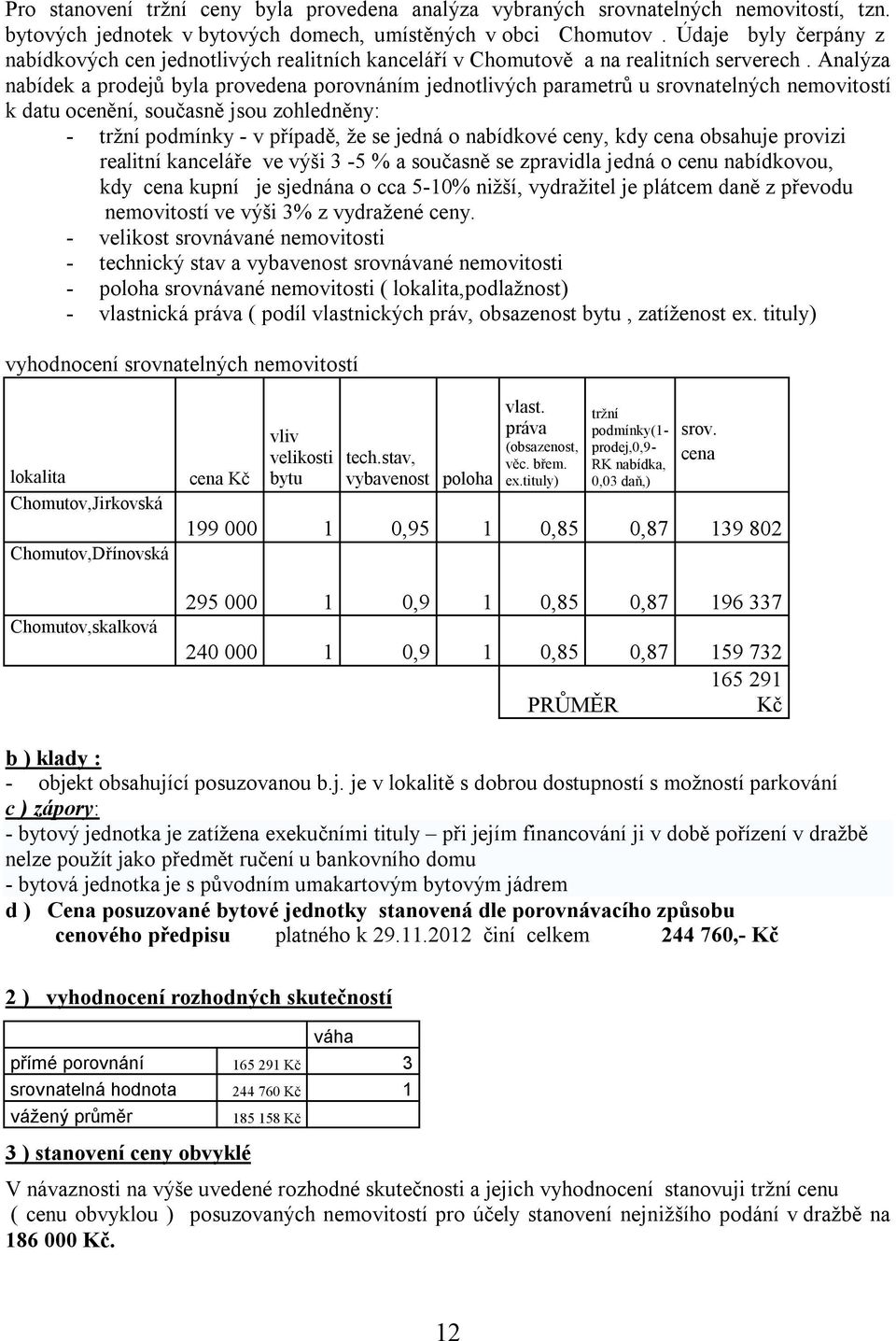 Analýza nabídek a prodejů byla provedena porovnáním jednotlivých parametrů u srovnatelných nemovitostí k datu ocenění, současně jsou zohledněny: - tržní podmínky - v případě, že se jedná o nabídkové