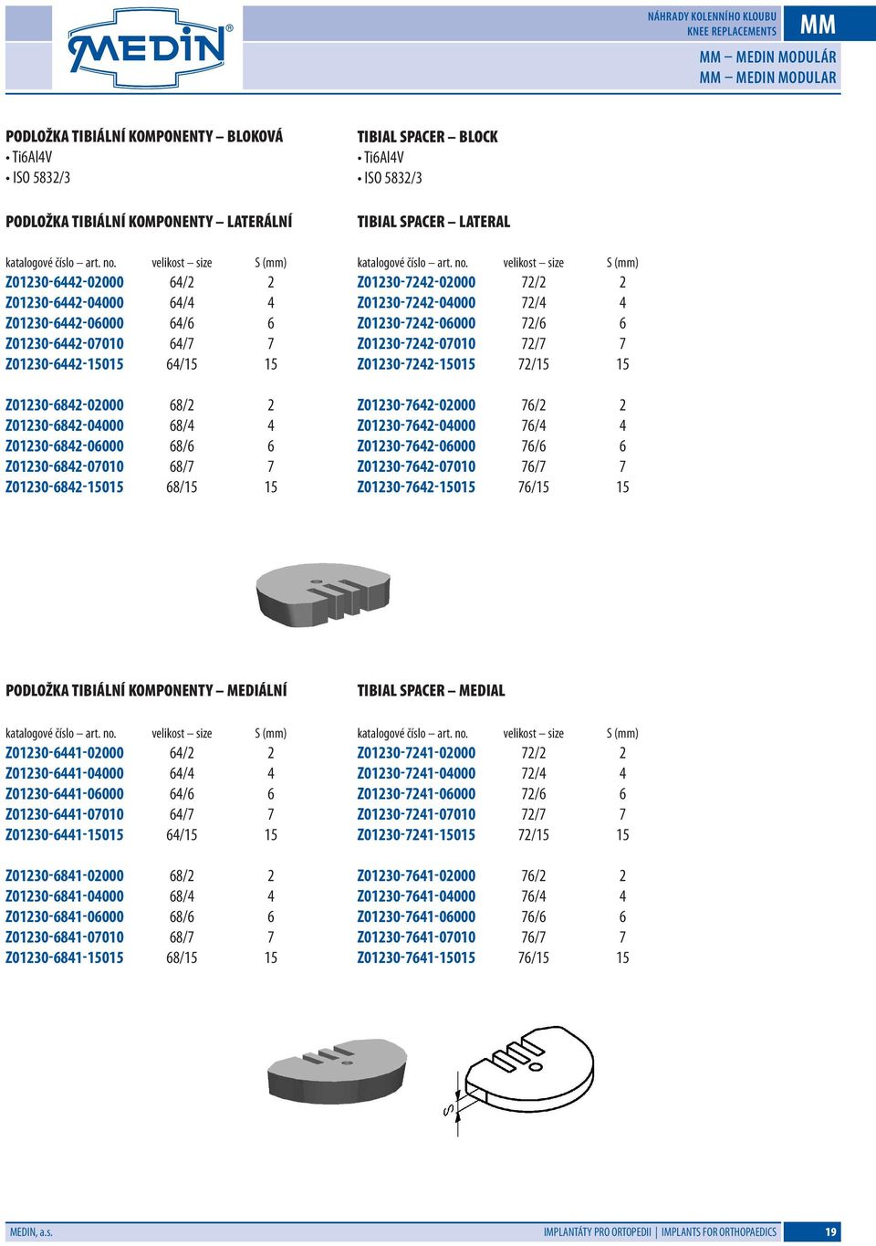Z0130--000 Z0130--0000 Z0130--0000 Z0130--00 Z0130--0 / / / / / PODLOŽKA TIBIÁLNÍ KOMPONENTY MEDIÁLNÍ TIBIAL SPACER MEDIAL Z0130-1-000 Z0130-1-0000 Z0130-1-0000 Z0130-1-00 Z0130-1-0 / / / / /