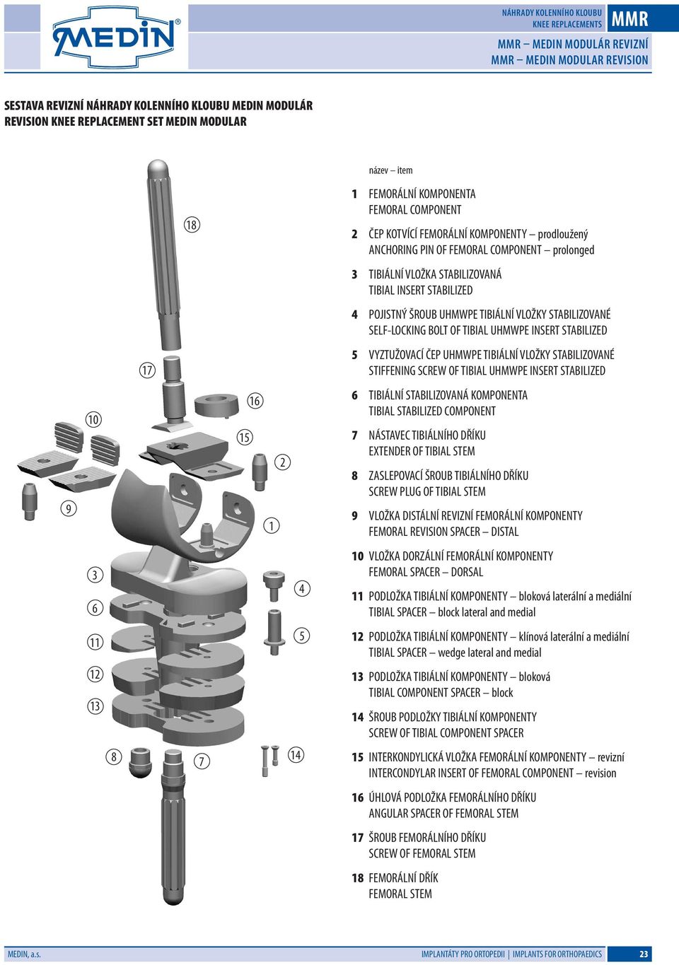 ŠROUB UHMWPE TIBIÁLNÍ VLOŽKY STABILIZOVANÉ SELF-LOCKING BOLT OF TIBIAL UHMWPE INSERT STABILIZED 1 5 VYZTUŽOVACÍ ČEP UHMWPE TIBIÁLNÍ VLOŽKY STABILIZOVANÉ STIFFENING SCREW OF TIBIAL UHMWPE INSERT