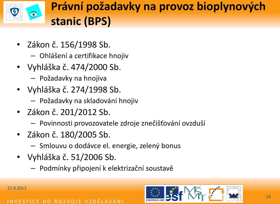 Požadavky na skladování hnojiv Zákon č. 201/2012 Sb.