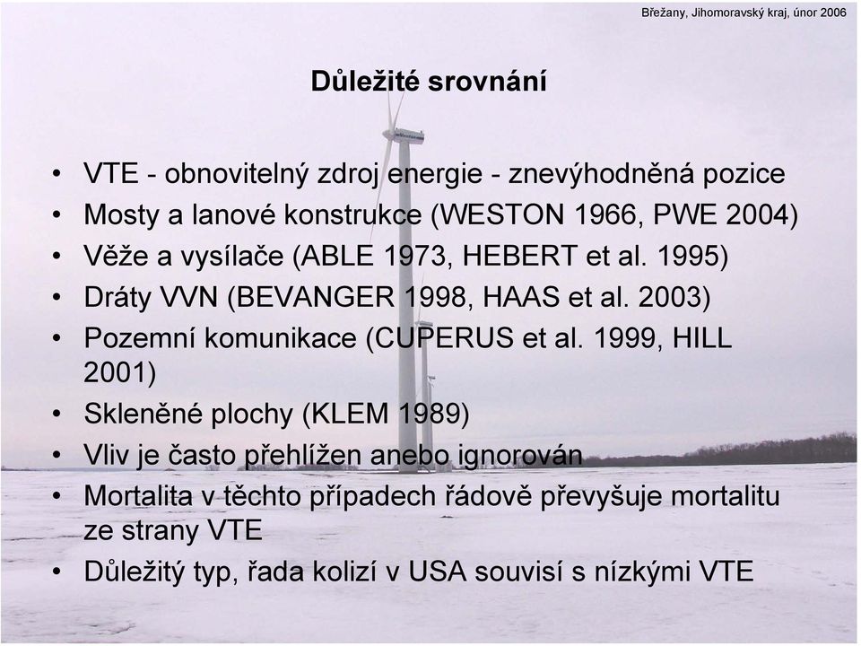 1995) Dráty VVN (BEVANGER 1998, HAAS et al. 2003) Pozemní komunikace (CUPERUS et al.