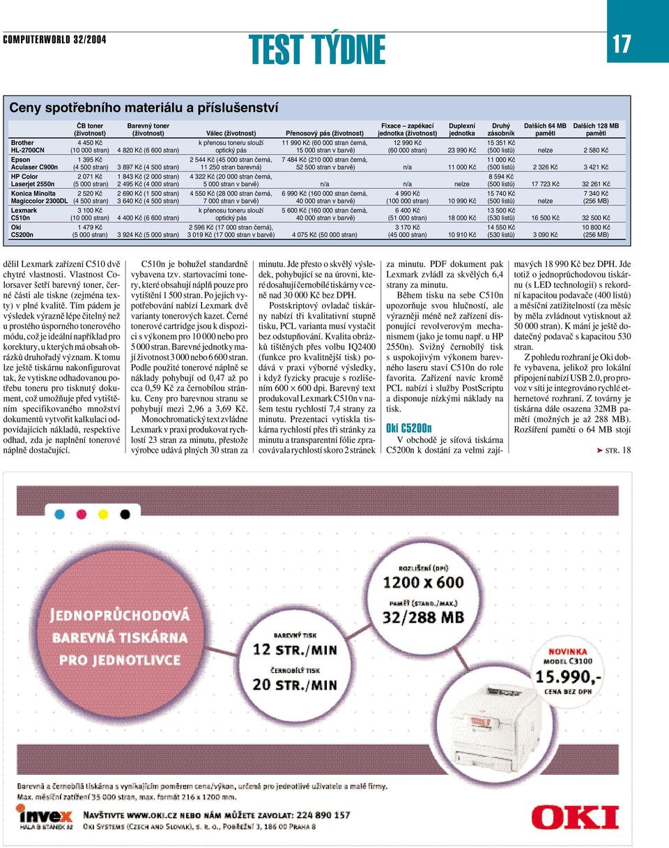 820 Kã (6 600 stran) optick pás 15 000 stran v barvû) (60 000 stran) 23 990 Kã (500 listû) nelze 2 580 Kã Epson 1 395 Kã 2 544 Kã (45 000 stran ãerná, 7 484 Kã (210 000 stran ãerná, 11 000 Kã