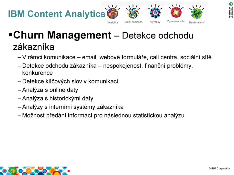 konkurence Detekce klíčových slov v komunikaci Analýza s online daty Analýza s historickými daty