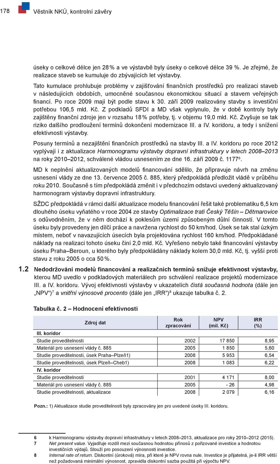 Po roce 2009 mají být podle stavu k 30. září 2009 realizovány stavby s investiční potřebou 106,5 mld. Kč.