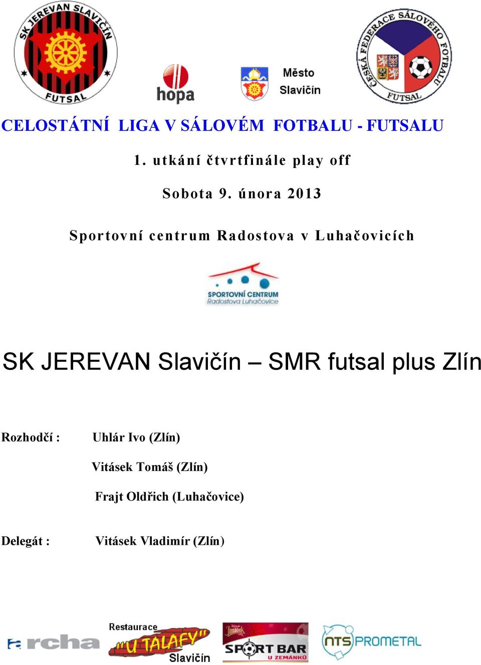 února 2013 Sportovní centrum Radostova v Luhačovicích SK JEREVAN