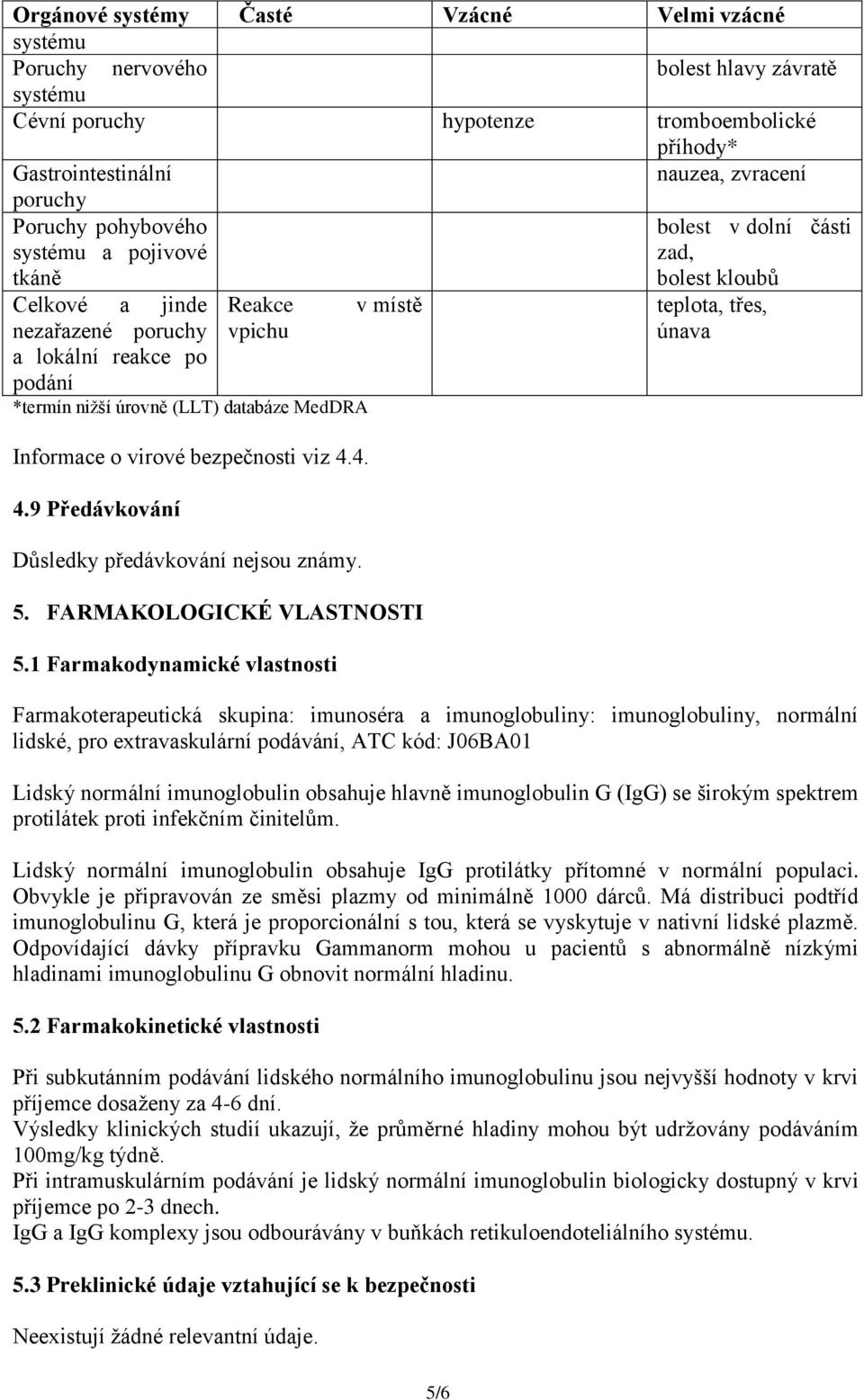 Informace o virové bezpečnosti viz 4.4. 4.9 Předávkování Důsledky předávkování nejsou známy. v místě 5. FARMAKOLOGICKÉ VLASTNOSTI 5.