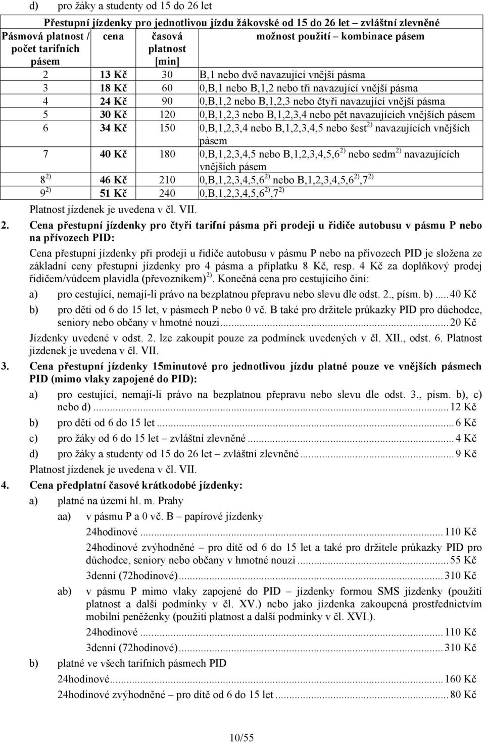 5 30 Kč 120 0,B,1,2,3 nebo B,1,2,3,4 nebo pět navazujících vnějších pásem 6 34 Kč 150 0,B,1,2,3,4 nebo B,1,2,3,4,5 nebo šest 2) navazujících vnějších pásem 7 40 Kč 180 0,B,1,2,3,4,5 nebo