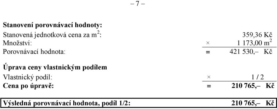 Úprava ceny vlastnickým podílem Vlastnický podíl: 1 / 2 Cena po