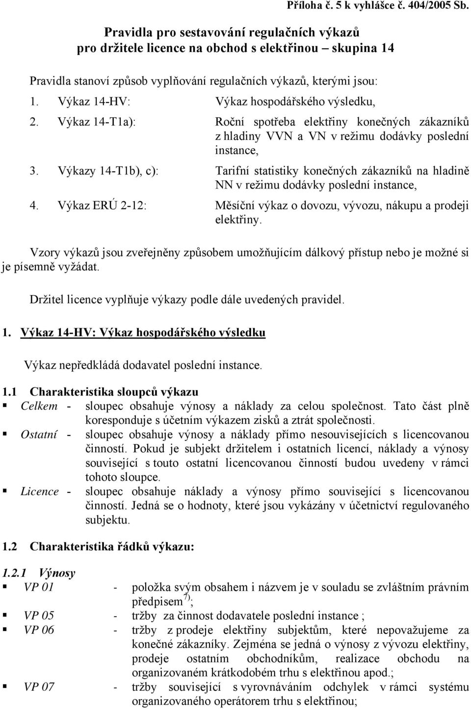 Výkaz 14-HV: Výkaz hospodářského výsledku, 2. Výkaz 14-T1a): Roční spotřeba elektřiny konečných zákazníků z hladiny VVN a VN v režimu dodávky poslední instance, 3.