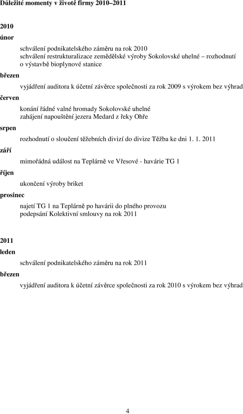 jezera Medard z řeky Ohře rozhodnutí o sloučení těžebních divizí do divize Těžba ke dni 1.