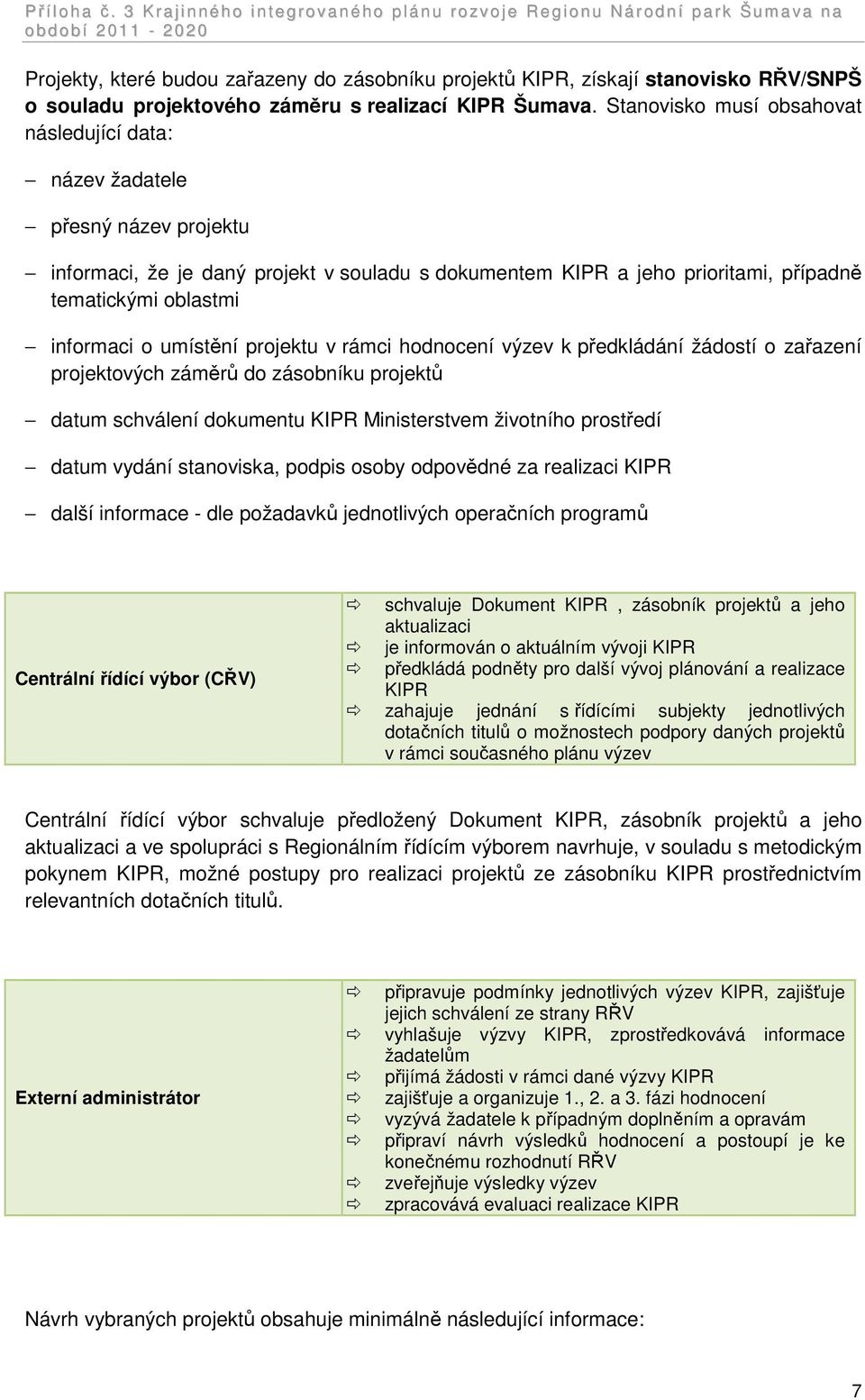 umístění projektu v rámci hodnocení výzev k předkládání žádostí o zařazení projektových záměrů do zásobníku projektů datum schválení dokumentu KIPR Ministerstvem životního prostředí datum vydání