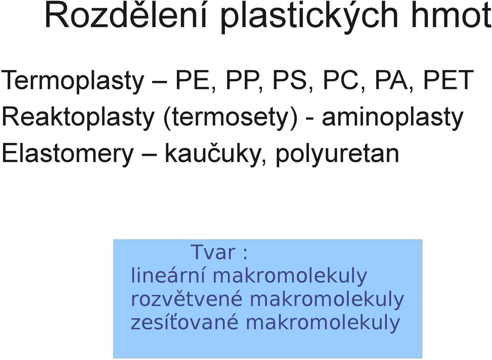 Elastomery kaučuky, polyuretan Tvar : lineární