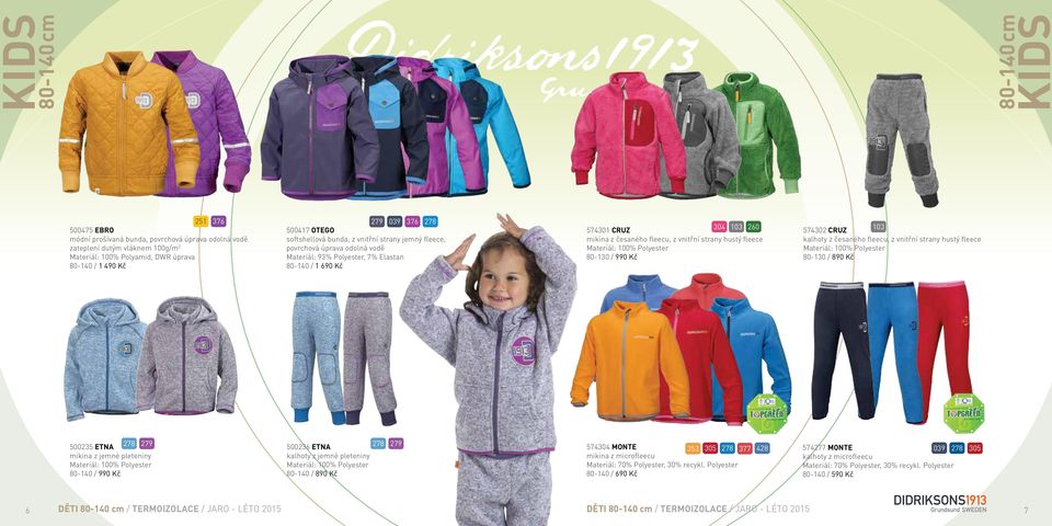 / 990 Kč 304 103 103 574302 CRUZ kalhoty z česaného fleecu, z vnitřní strany hustý fleece 80-130 / 890 Kč 500235 ETNA 278 279 500236 ETNA 278 279 mikina z jemné pleteniny 80-140 / 990 Kč kalhoty z