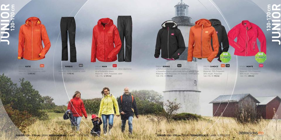 úprava odolná vodě Materiál: 94% Polyester, 6% Elastan, DWR úprava 130-170 / 1 990 Kč mikina z mikrofleecu Materiál: 70% Polyester, 30% recykl.