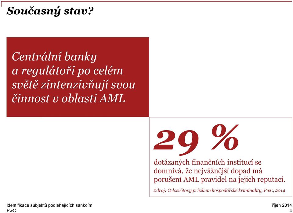 činnost v oblasti AML 29 % dotázaných finančních institucí se