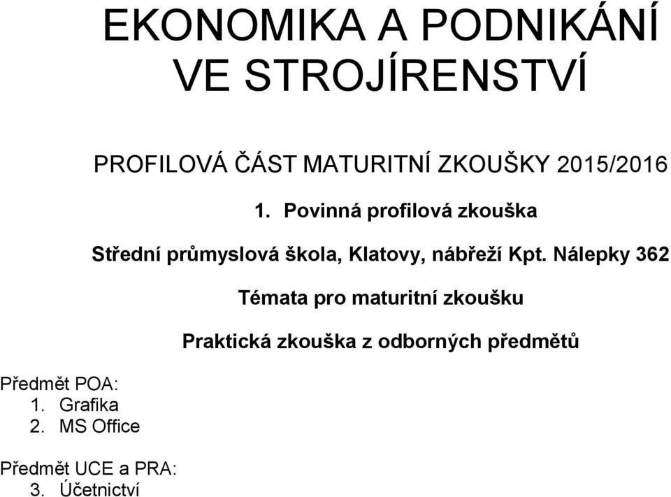 Účetnictví PROFILOVÁ ČÁST MATURITNÍ ZKOUŠKY 2015/2016
