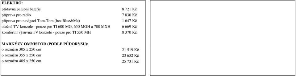 pro TI 550 MH 8 721 Kč 7 830 Kč 1 647 Kč 6 669 Kč 8 370 Kč MARKÝZY OMNISTOR (PODLE PŮDORYSU): o