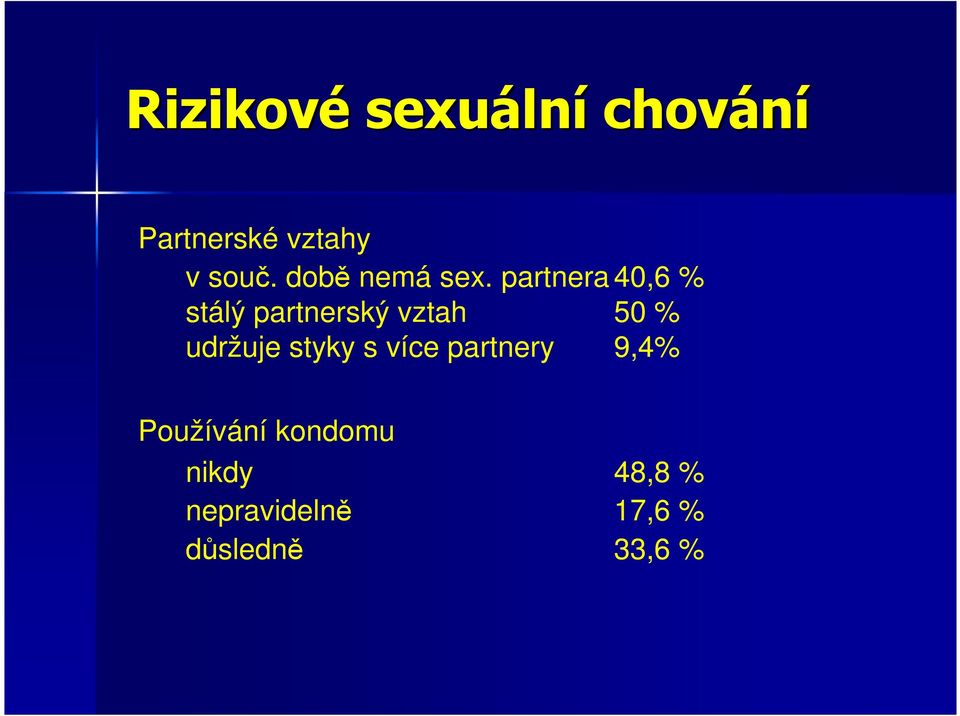 partnera 40,6 % stálý partnerský vztah 50 % udržuje