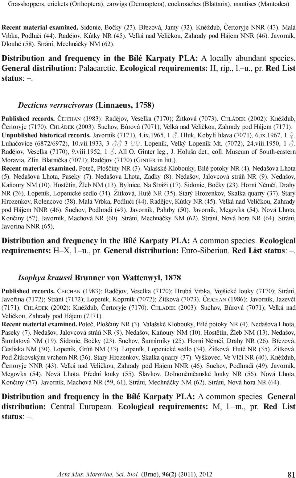 Distribution and frequency in the Bílé Karpaty PLA: A locally abundant species. General distribution: Palaearctic. Ecological requirements: H, rip., l. u., pr.