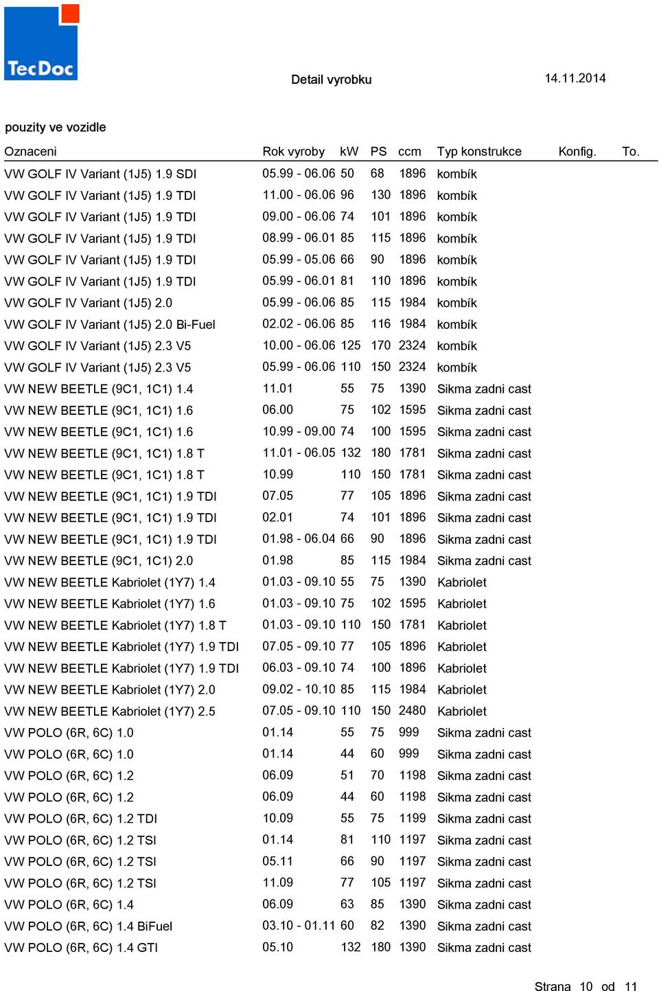 99-06.06 85 115 1984 kombík VW GOLF IV Variant (1J5) 2.0 Bi-Fuel 02.02-06.06 85 116 1984 kombík VW GOLF IV Variant (1J5) 2.3 V5 10.00-06.06 125 170 2324 kombík VW GOLF IV Variant (1J5) 2.3 V5 05.