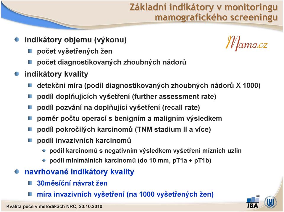 pokročilých karcinomů (TNM stadium II a více) podíl invazivních karcinomů podíl karcinomů s negativním výsledkem vyšetření mízních uzlin podíl minimálních karcinomů (do 10