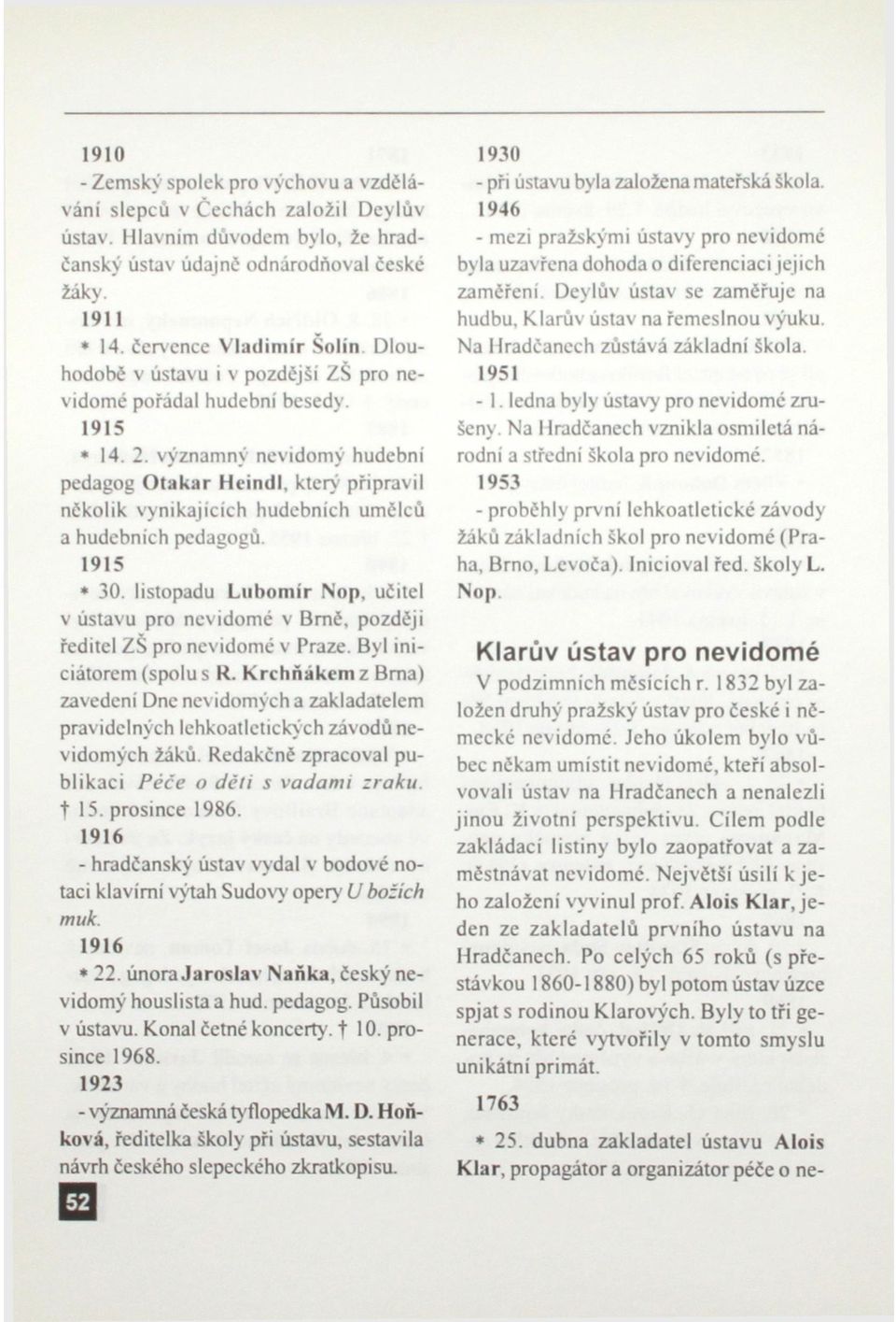 významný nevidomý hudební pedagog Otakar Heindl, který připravil několik vynikajících hudebních umělců a hudebních pedagogů. 1915 * 30.