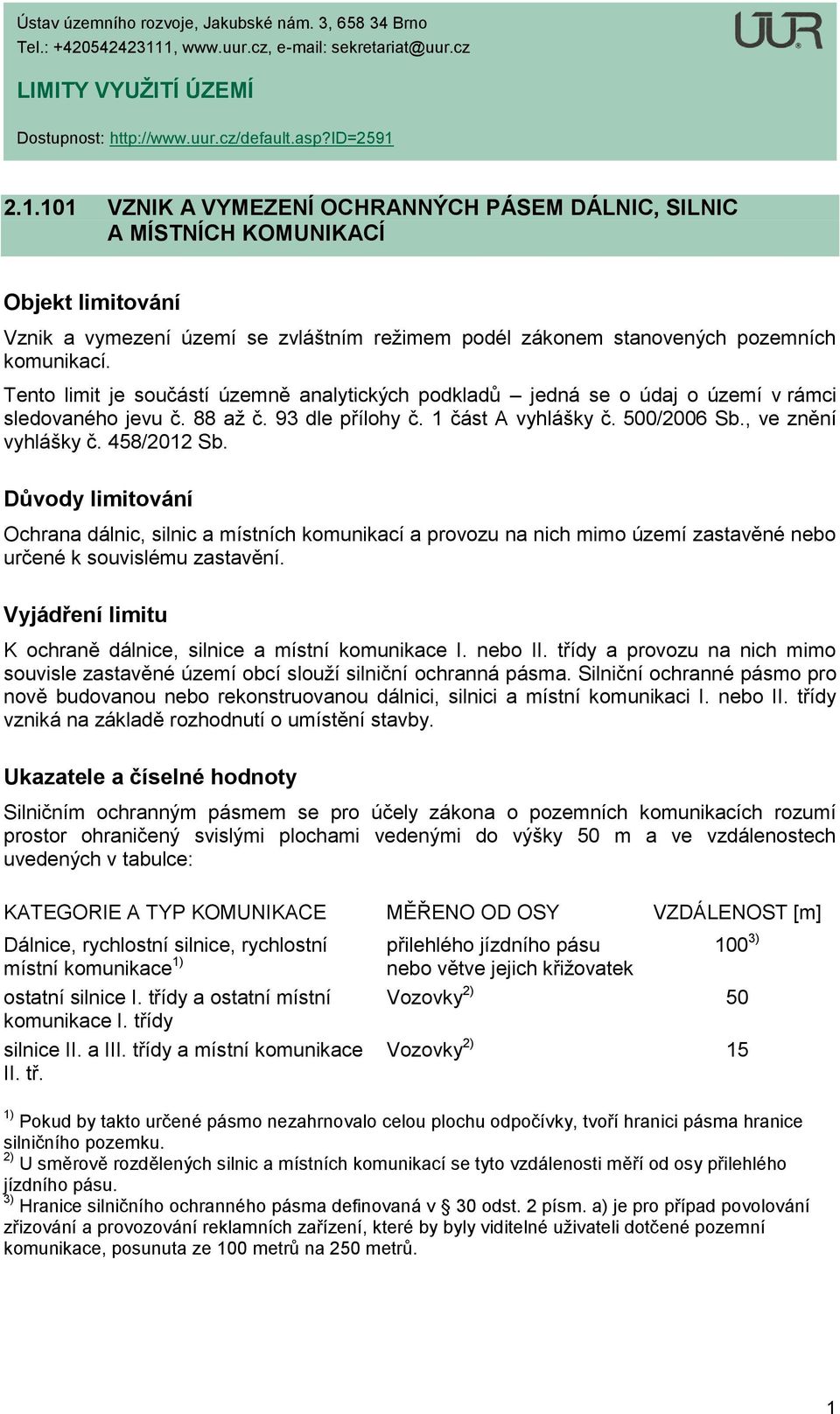 Tento limit je součástí územně analytických podkladů jedná se o údaj o území v rámci sledovaného jevu č. 88 až č. 93 dle přílohy č. 1 část A vyhlášky č. 500/2006 Sb., ve znění vyhlášky č. 458/2012 Sb.