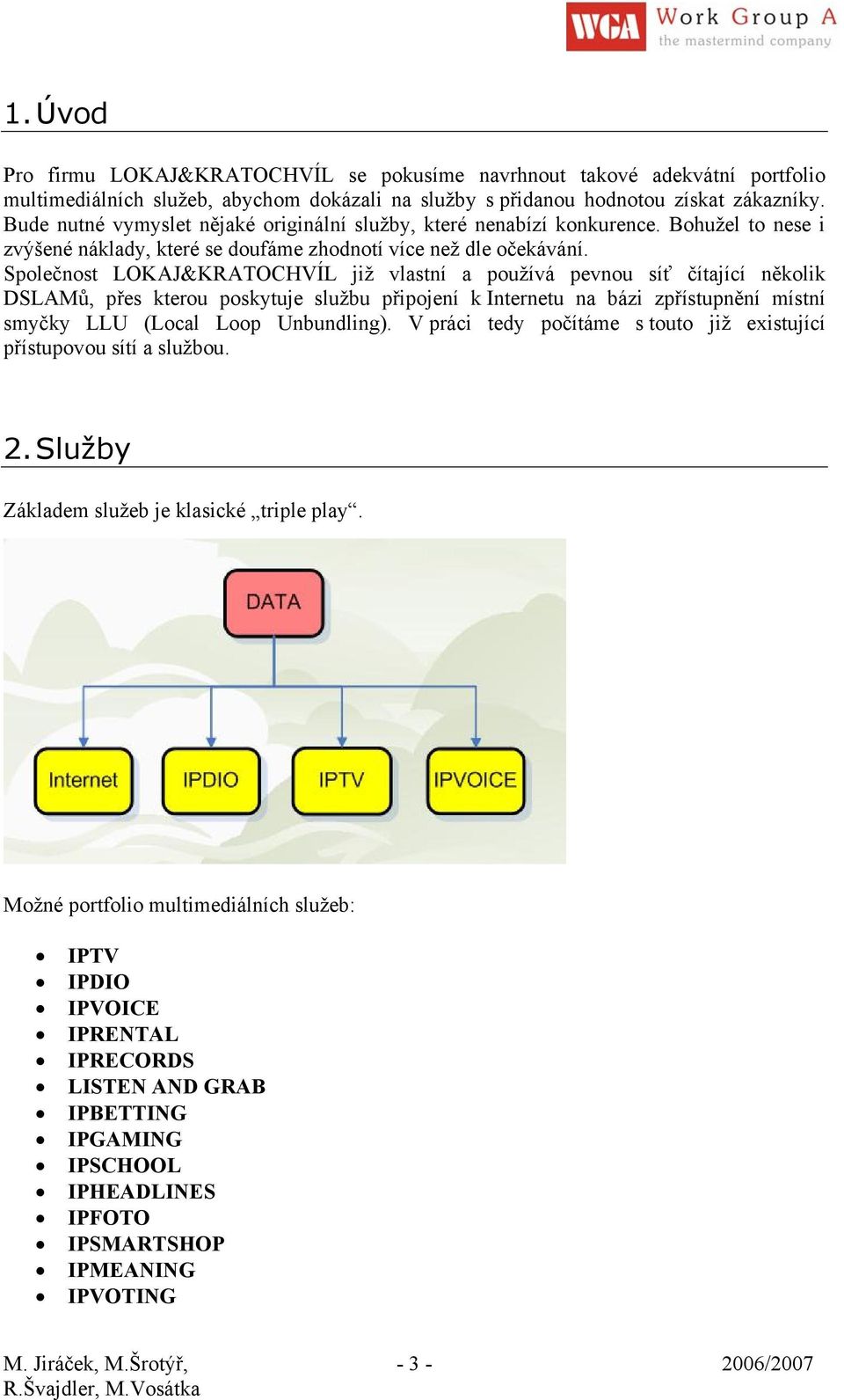 Společnost LOKAJ&KRATOCHVÍL již vlastní a používá pevnou síť čítající několik DSLAMů, přes kterou poskytuje službu připojení k Internetu na bázi zpřístupnění místní smyčky LLU (Local Loop Unbundling).