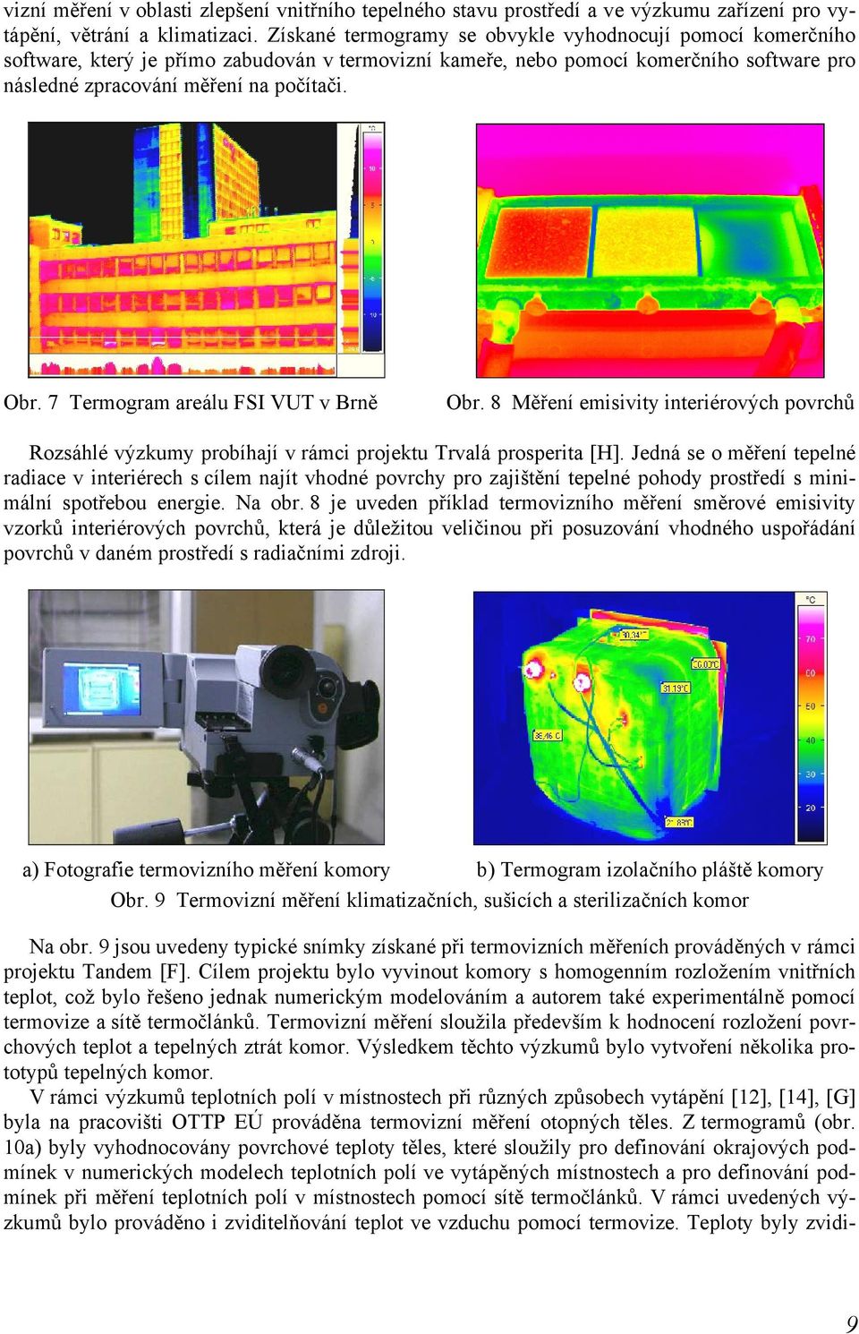 7 Termogram areálu FSI VUT v Brně Obr. 8 Měření emisivity interiérových povrchů Rozsáhlé výzkumy probíhají v rámci projektu Trvalá prosperita [H].