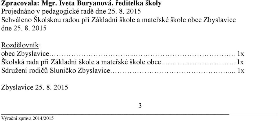 dne 25. 8. 2015 Rozdělovník: obec Zbyslavice.
