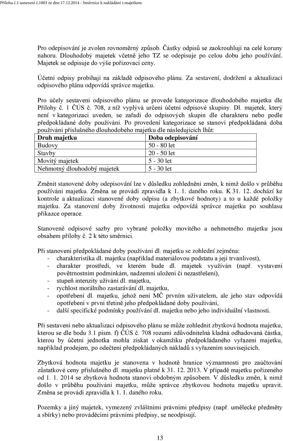 Pro účely sestavení odpisového plánu se provede kategorizace dlouhodobého majetku dle Přílohy č. 1 ČÚS č. 708, z níž vyplývá určení účetní odpisové skupiny. Dl.