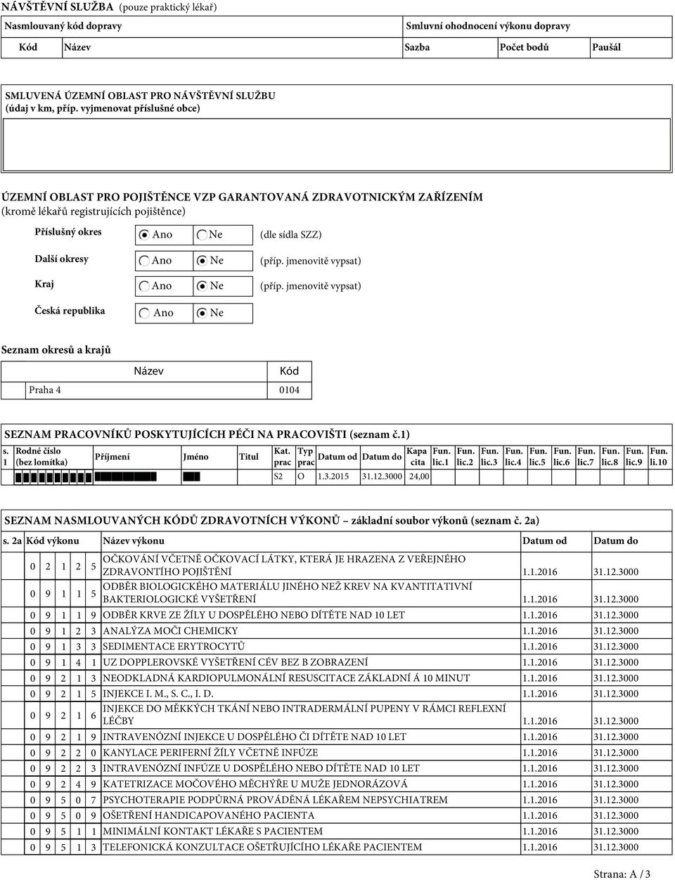 sídla SZZ) (příp. jmenovitě vypsat) (příp. jmenovitě vypsat) Česká republika Ano Ne Seznam okresů a krajů Název Kód Praha 4 0104 SEZNAM PRACOVNÍKŮ POSKYTUJÍCÍCH PÉČI NA PRACOVIŠTI (seznam č.1) s.