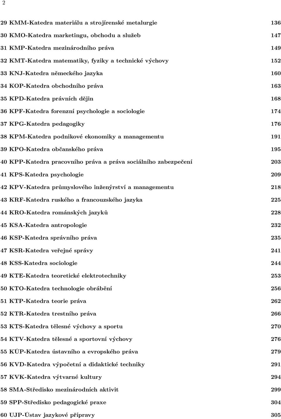 KPM-Katedra podnikové ekonomiky a managementu 191 39 KPO-Katedra občanského práva 195 40 KPP-Katedra pracovního práva a práva sociálního zabezpečení 203 41 KPS-Katedra psychologie 209 42 KPV-Katedra