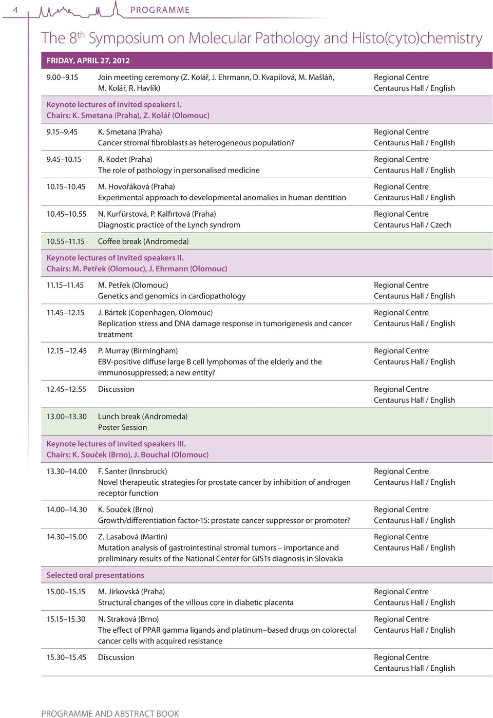 Kodet (Praha) The role of pathology in personalised medicine 0. 0. M. Hovořáková (Praha) Experimental approach to developmental anomalies in human dentition 0. 0. N. Kurfürstová, P.