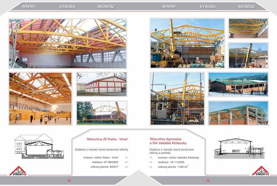 Gymnázia a OA Valašské Klobouky Dodávka a montáž nosné konstrukce střechy a